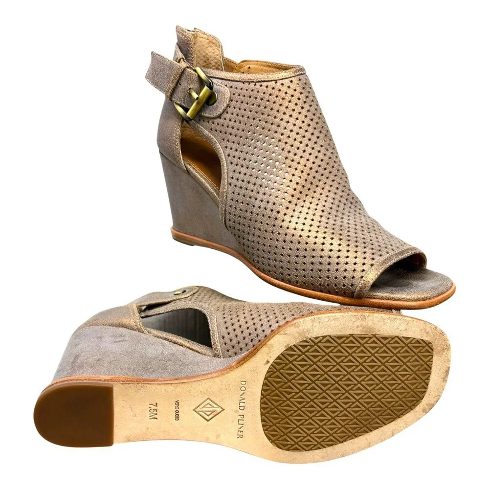 Donald‎ Pliner Lottie Bronze Perforated Open Toe Wedge Heel